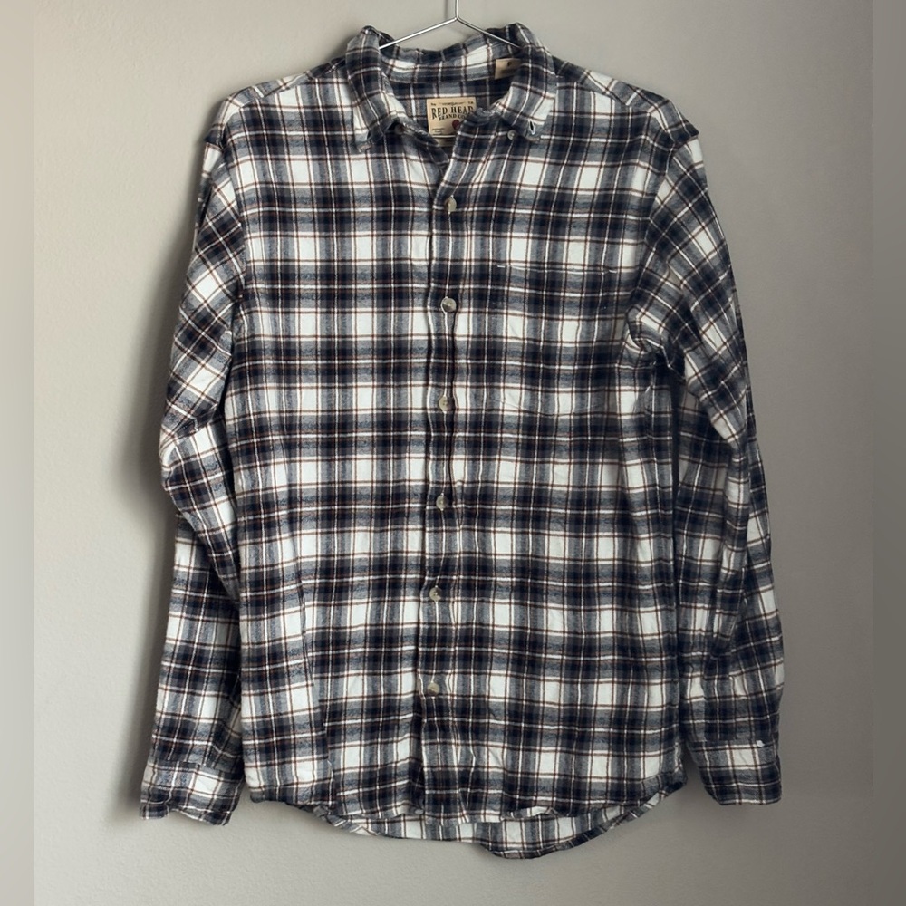 Men's Redhead Casual Plaid Flannel Shirt Black/ White/ Orange Size-Small